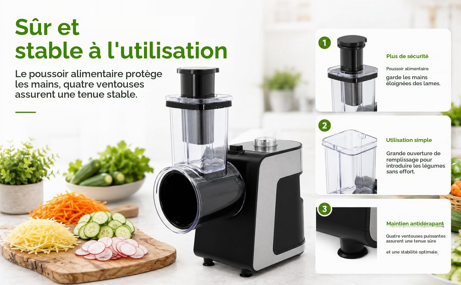 1000W Râpe a Légumes Électrique Avec 10x Lames en acier inoxydable, Découpe Légumes Électrique pour Carottes, Fromage,Concombre,Oignons (Noir)
