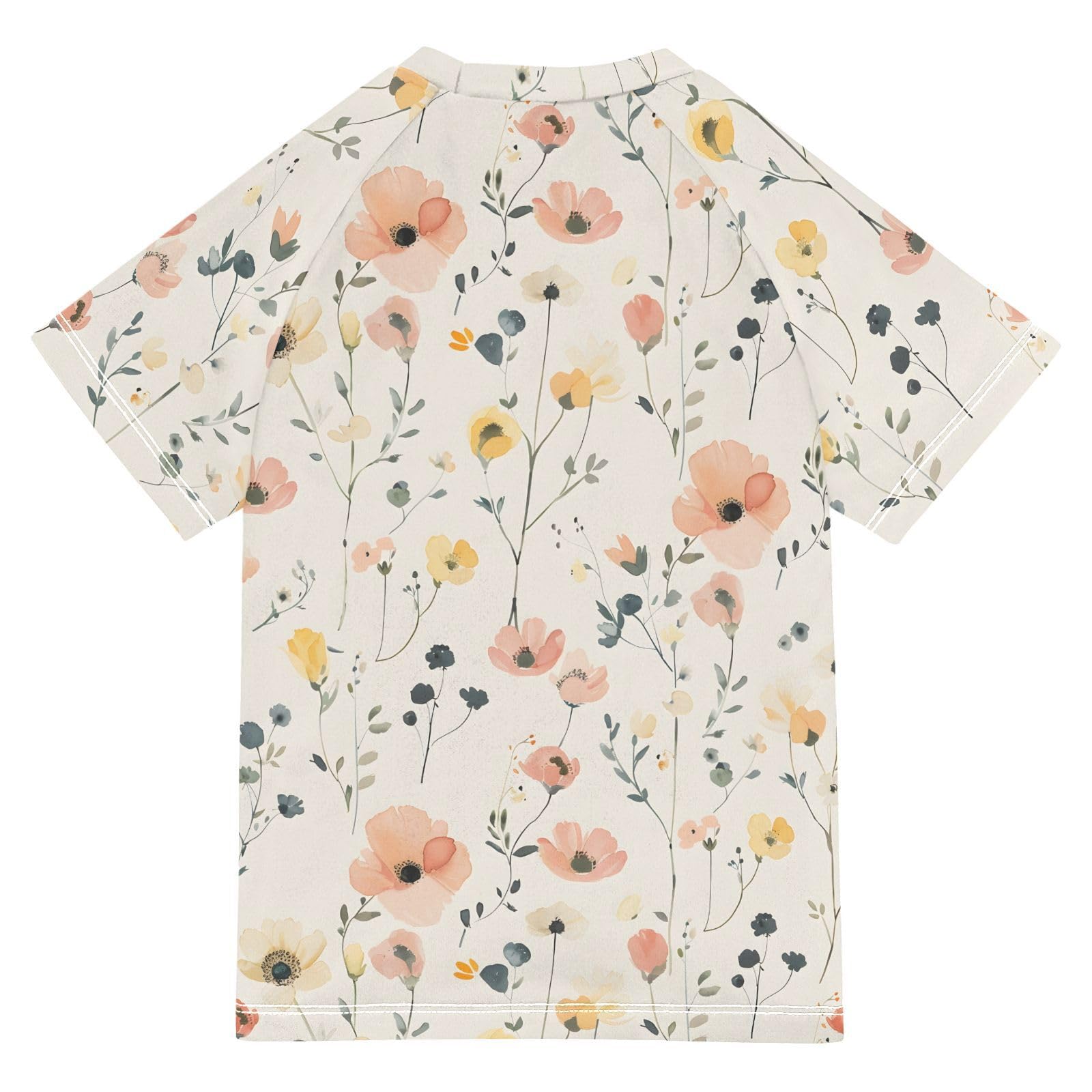 ALAZA Boys Swim Shirts Toddler Rash Guard Short Sleeve Rashguard Pink Flower UPF 50+ 11-12T