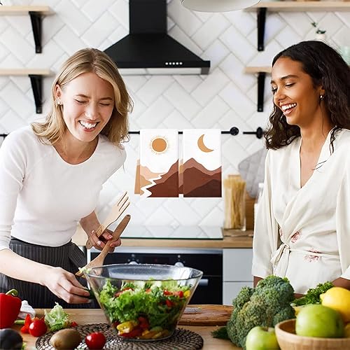 Miniatura 6 de Lebsitey Toallas de cocina bohemias, paquete de 4 toallas de té bohemias de montañas, ríos, sol y luna, paños de secado absorbentes para cocinar y