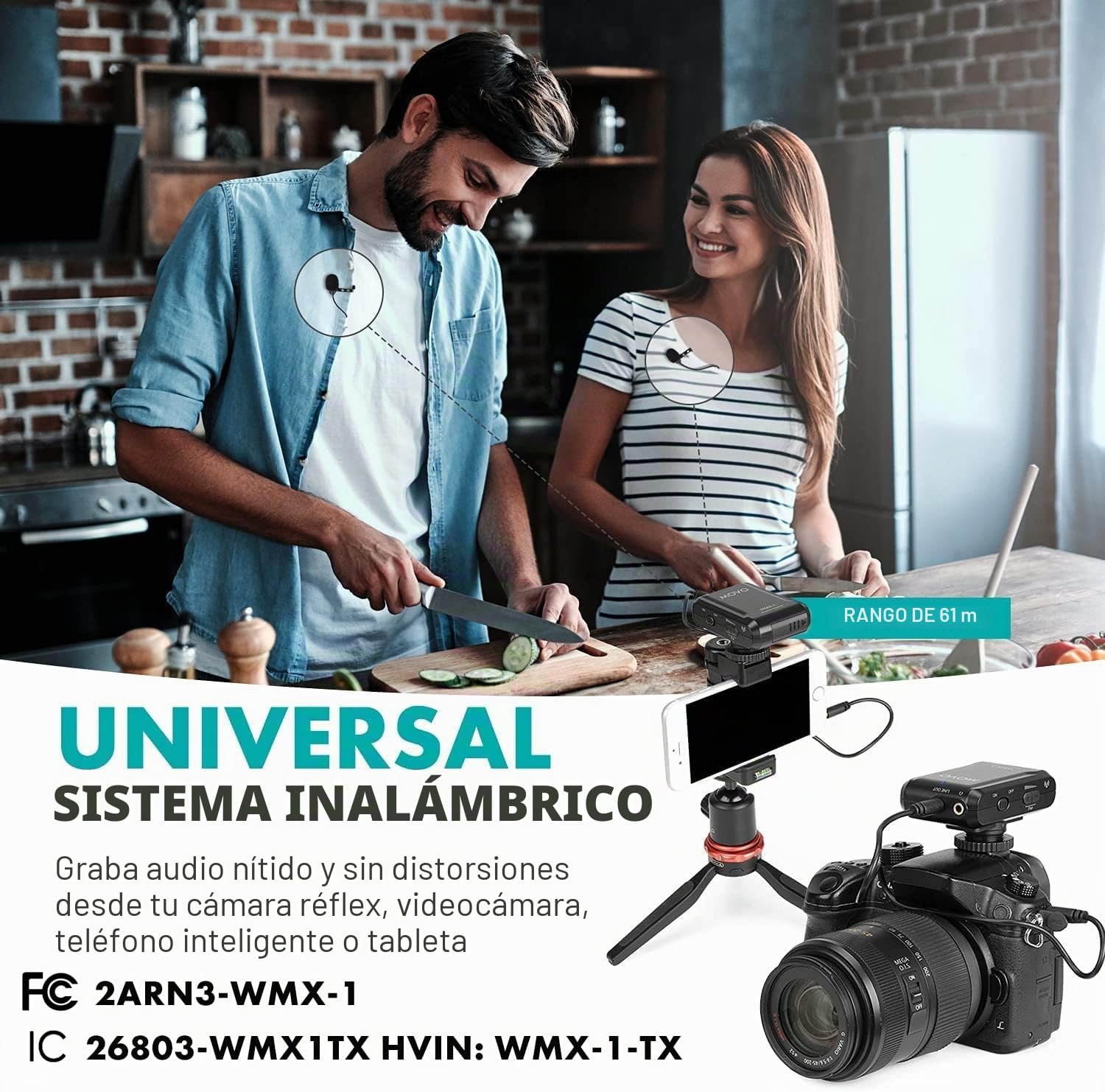 Movo Sistema de micrófono de Solapa inalámbrico WMX-1-DUO de 2,4 GHz Compatible con cámaras DSLR, videocámaras, iPhone, teléfonos Inteligentes Android y tabletas (Rango de Audio de 60 Metros)