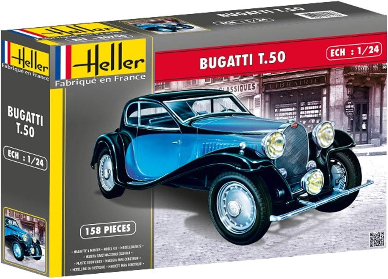Heller 80706 1:24-Bugatti T.50, Blue, Black, 37 x 25 x 7 cm