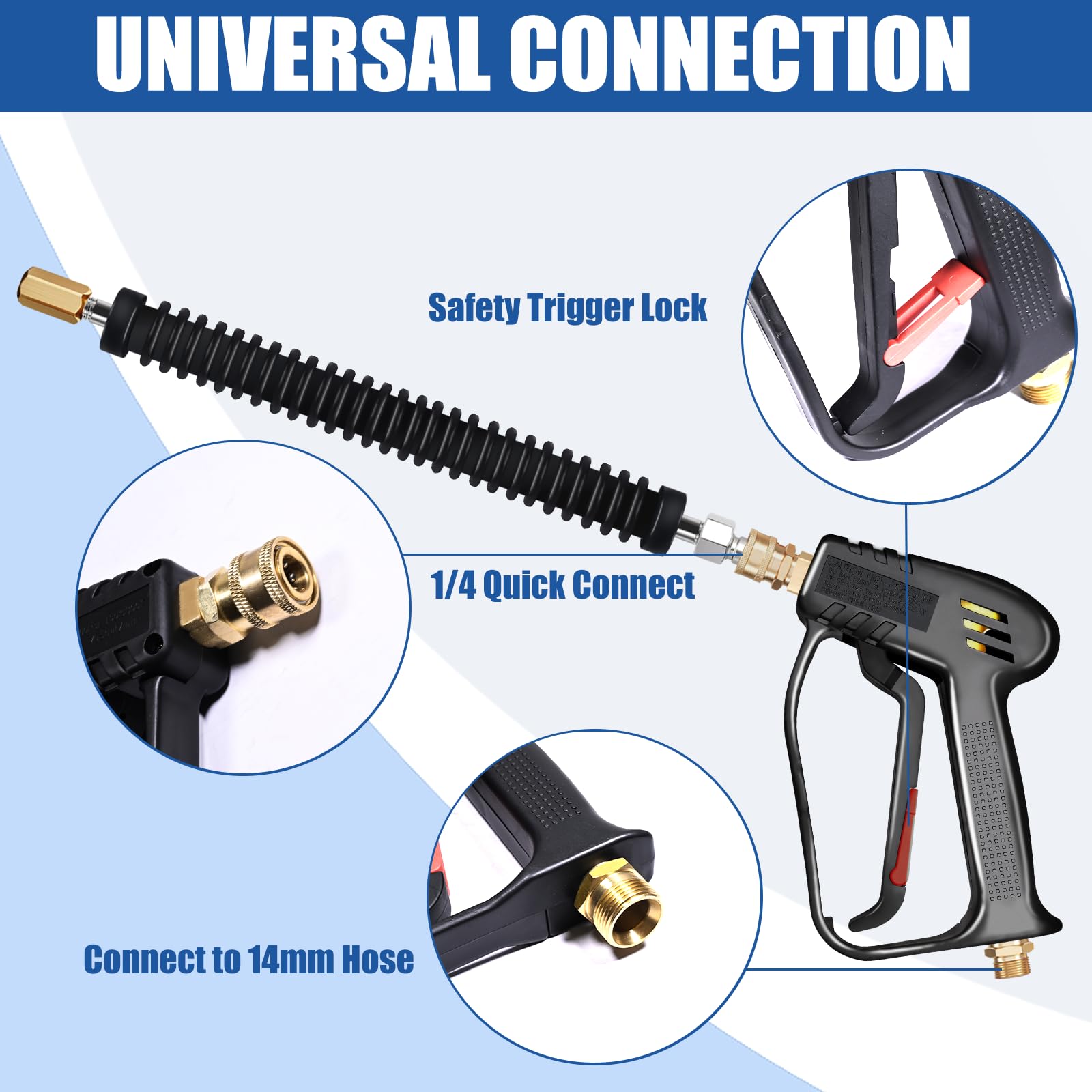 TOOLCY Pistola y varita de lavado a presión con 5 boquillas de pulverización, 4000 PSI, 7 GPM, entrada M22 de 14 mm y adaptador M22 de 15 mm, varita de extensión para lavadora a presión de coche con