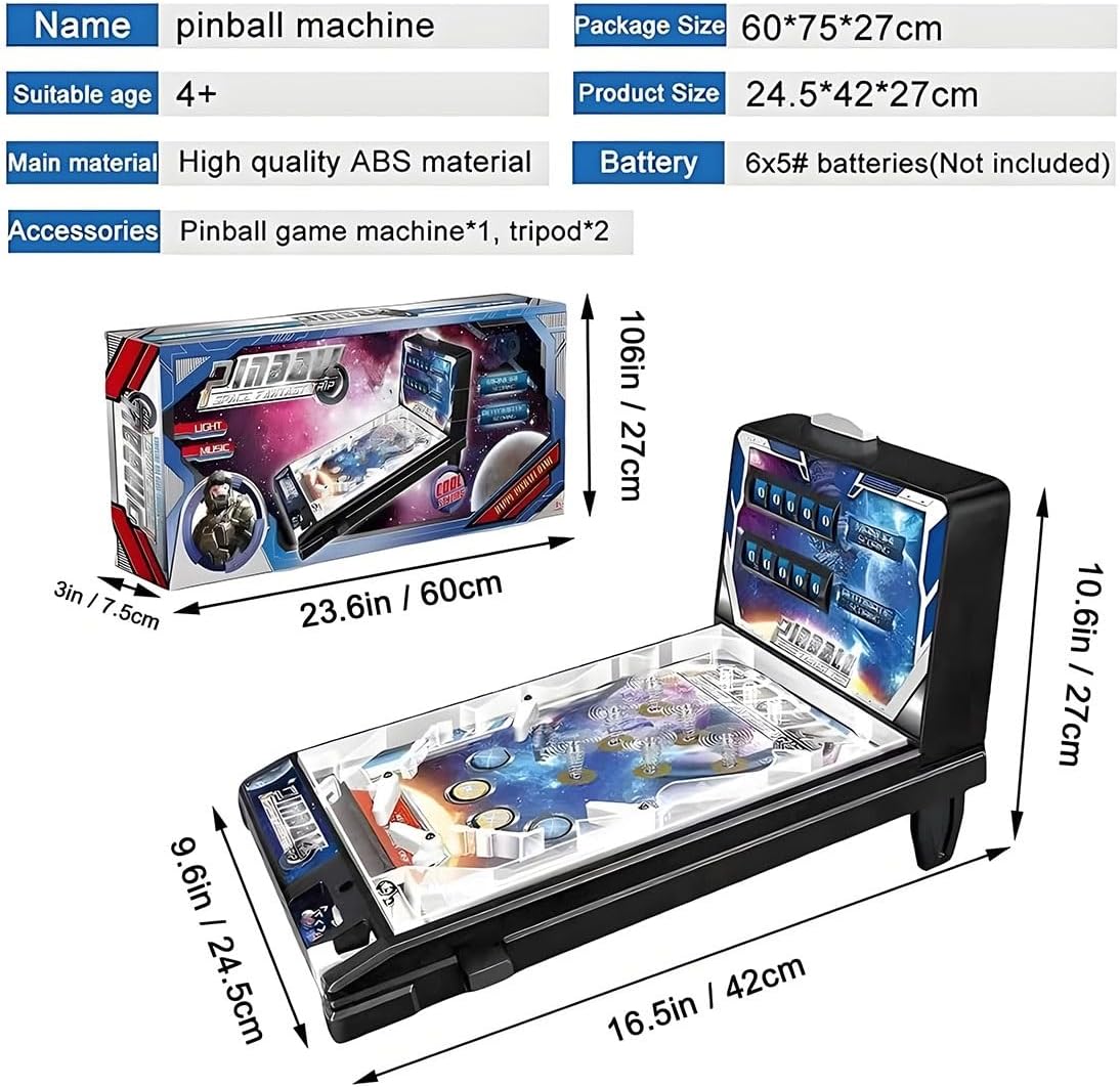 Pinball Machine, Electronic Tabletop Pinball Game, Desktop Ball Shooting Toy with Lights & Sounds, Digital Scoreboard, Birthday Party Gift, Pinball Game Favor