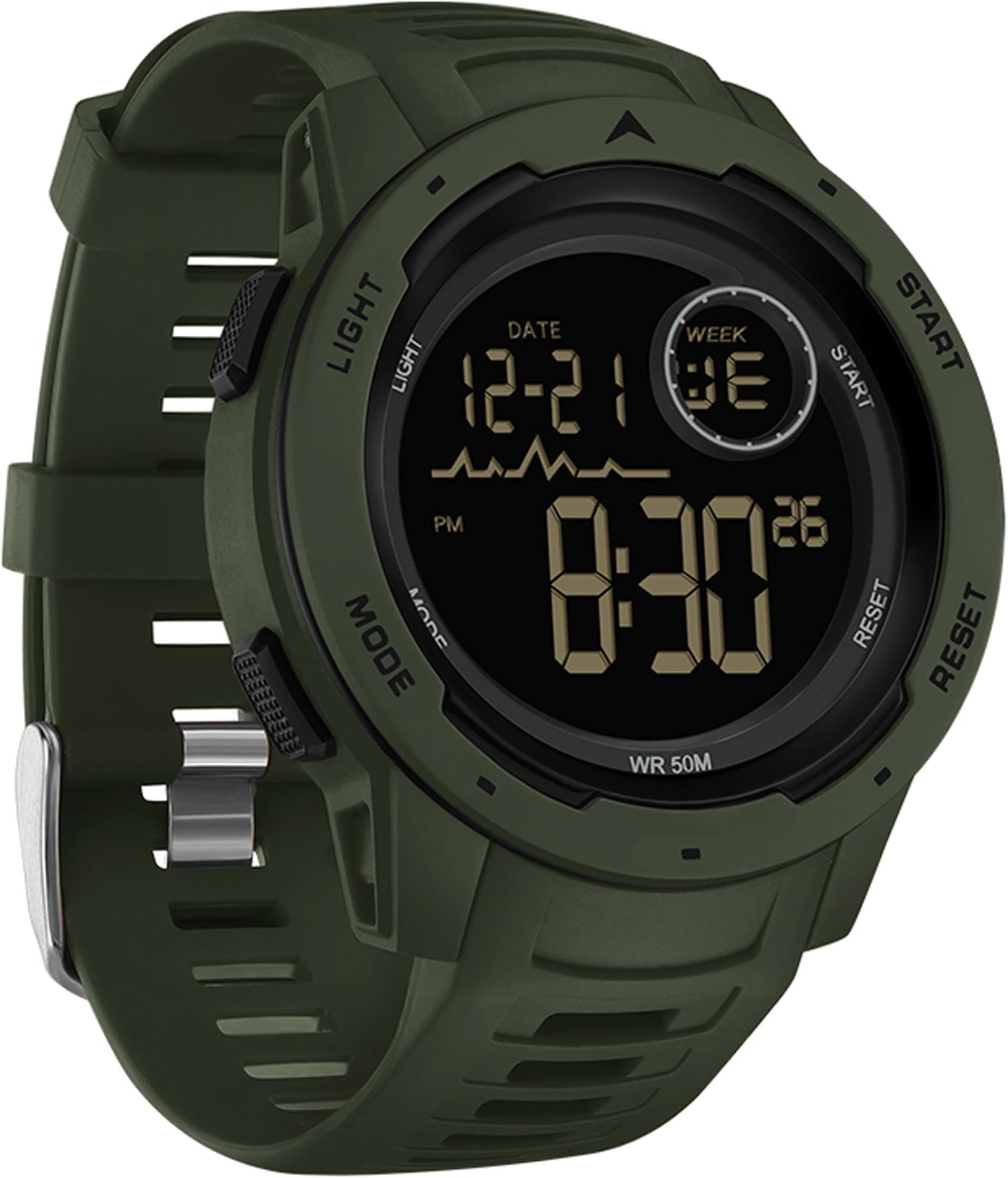 findtime Men's Digital Watch Waterproof Sports Watches Tactical Military Stopwatch Alarm 12/24H Outdoor Mens Wristwatch for Running Swimming Relojes para Hombres Army Green