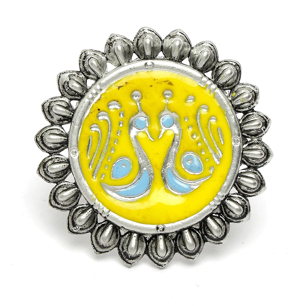 Karatcart Oxidised Silver Peacocok Design Yellow and Light Blue Meena Finger Ring for Women (B0CR4291BJ) Amazon Price History, Amazon Price Tracker