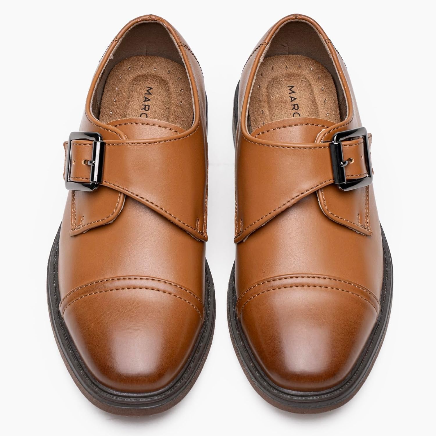 Marcport Boys Dress Shoes Easy On Hook and Loop Formal Oxford Monk Strap Cap Toe for Little Kid Big Kid