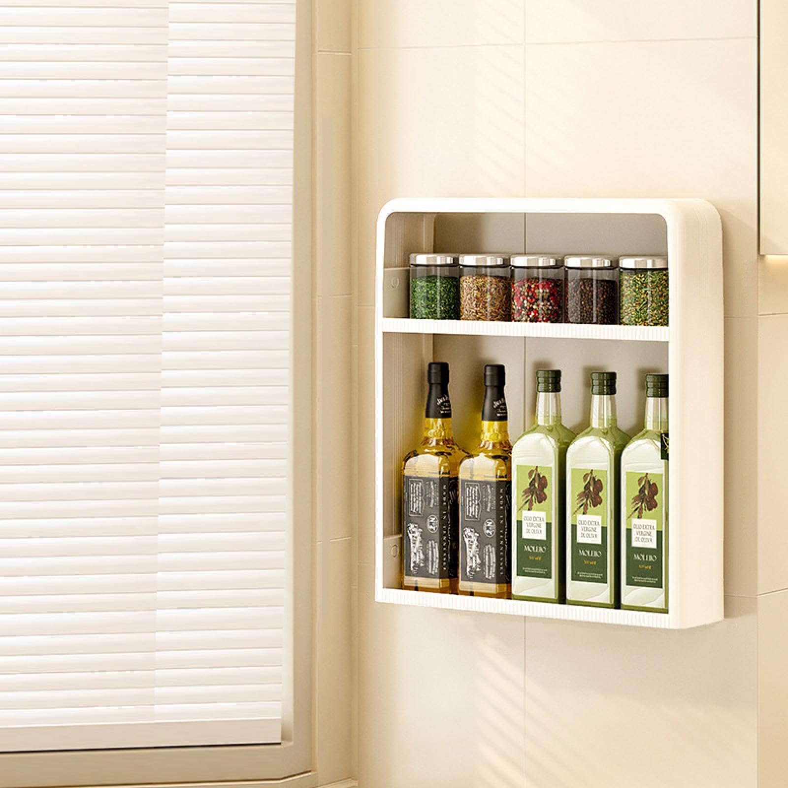 GLETSF Wall-Mounted Kitchen Shelves, Multi-Layer Spice Jars, No Hole Plastic Storage Rack, Versatile Spice for Kitchen, Stylish and Space-Saving Solution,