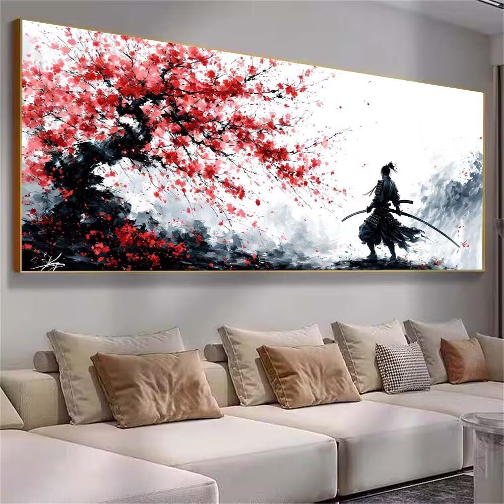 Diamond Painting Adulte, 5D DIY Diamant Painting Kit Complet, Japon samouraï Diamant Strass Point de Croix Cristal Paintings, Diamant Peinture avec Accessoire, Maison Décor Cadeau 70x175cm F0-425