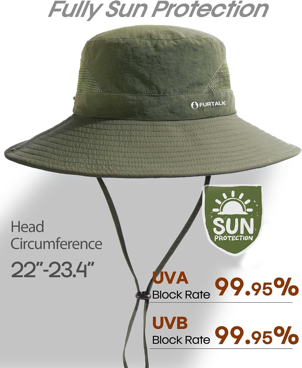 FURTALK Mens Bucket Sun Hat UPF Protection Wide Brim Breathable Fishing Hat image 2