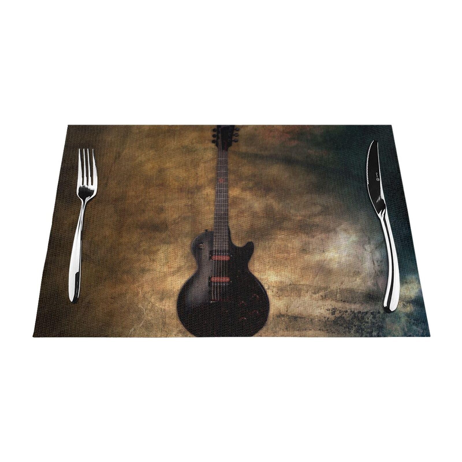 PVC Placemat Set of 6 PCS, 45x30 CM, Musical Guitar Printed Non-Slip Heat Resistant Place Mats for Kitchen Dining Table Indoor Outdoor