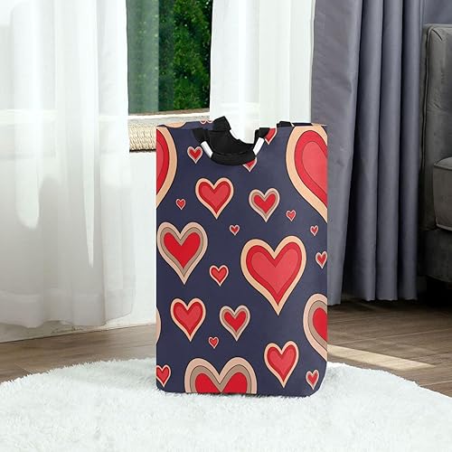 Miniatura 2 de Cestas de ropa Lavandería Día de San Valentín Retro Corazones Azul Oscuro Plegable Unidad Bolsas Para Suéter Herramienta Cesta para ropa