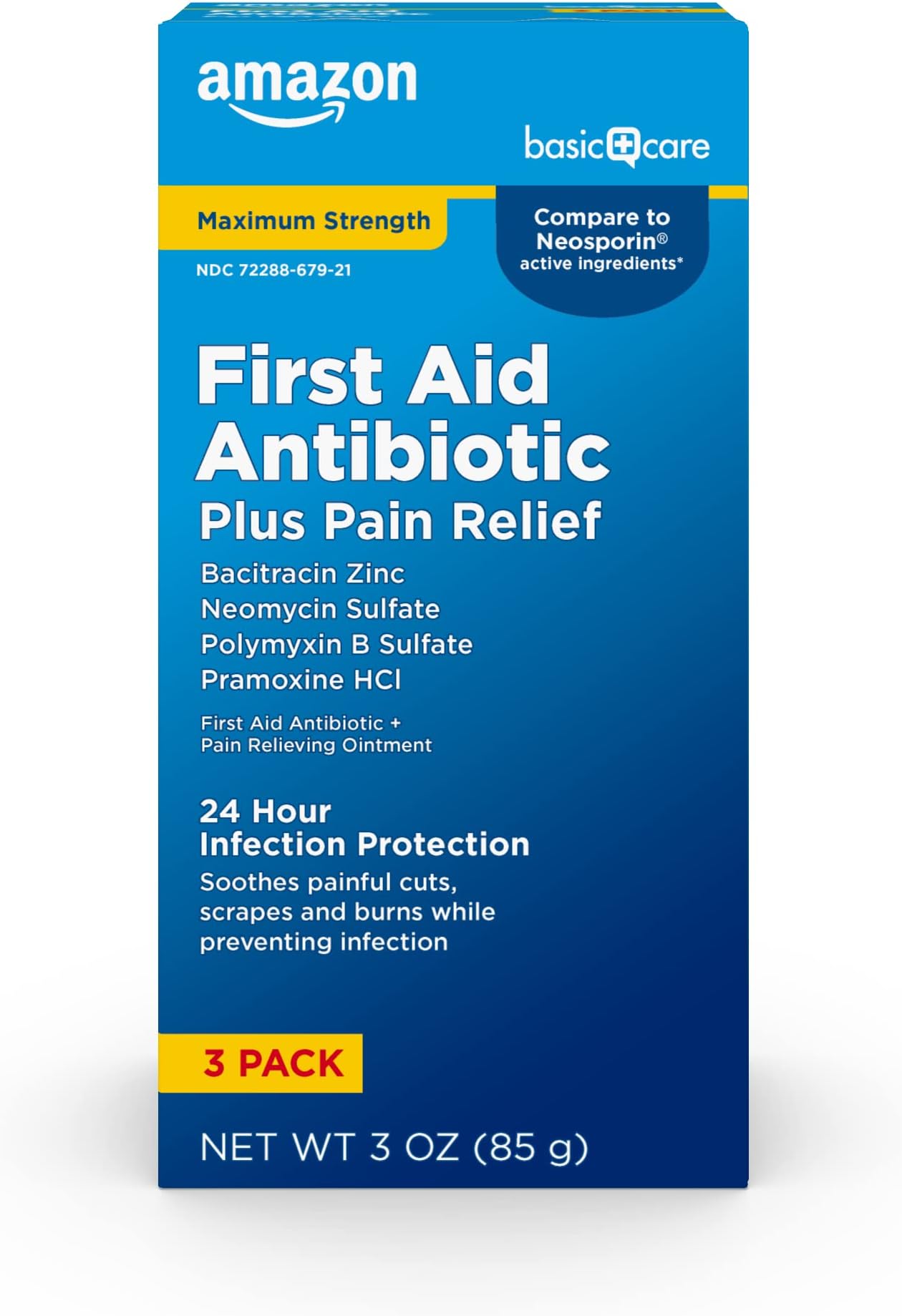 Maximum Strength First Aid Triple Antibiotic Ointment, Pain Relief For Minor Cuts, Scrapes and Burns, 3 Ounces