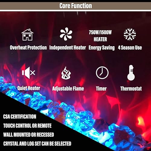 Miniatura 2 de Chimenea eléctrica de 36 pulgadas, calentador de chimenea empotrado y de pared, inserto de chimenea silencioso y lineal con color de llama ajustable