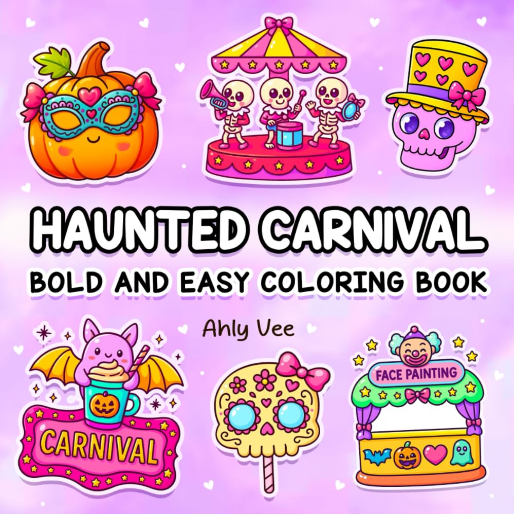Spooky Carnival: Coloring Book for Adults & Teens Featuring Cute & Creepy things, Bold & Easy Designs for Relaxation