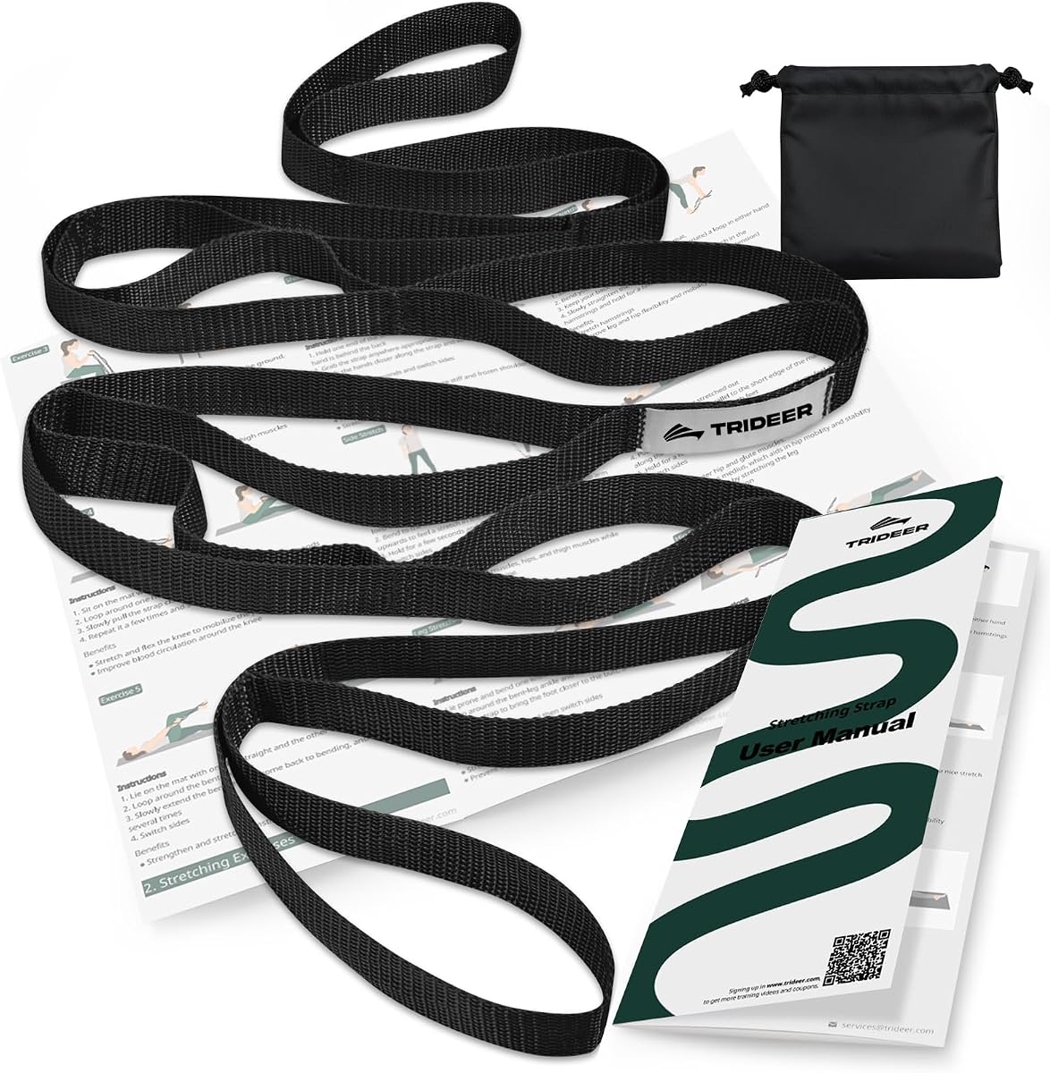 Trideer Stretching Strap with Loops & Leg Lifter, Non-Elastic PT-Style Physical Therapy Strap for Knee Replacement Rehab, Hamstring, Calf & Back Stretcher Mobility, Hip, Shoulder & Yoga