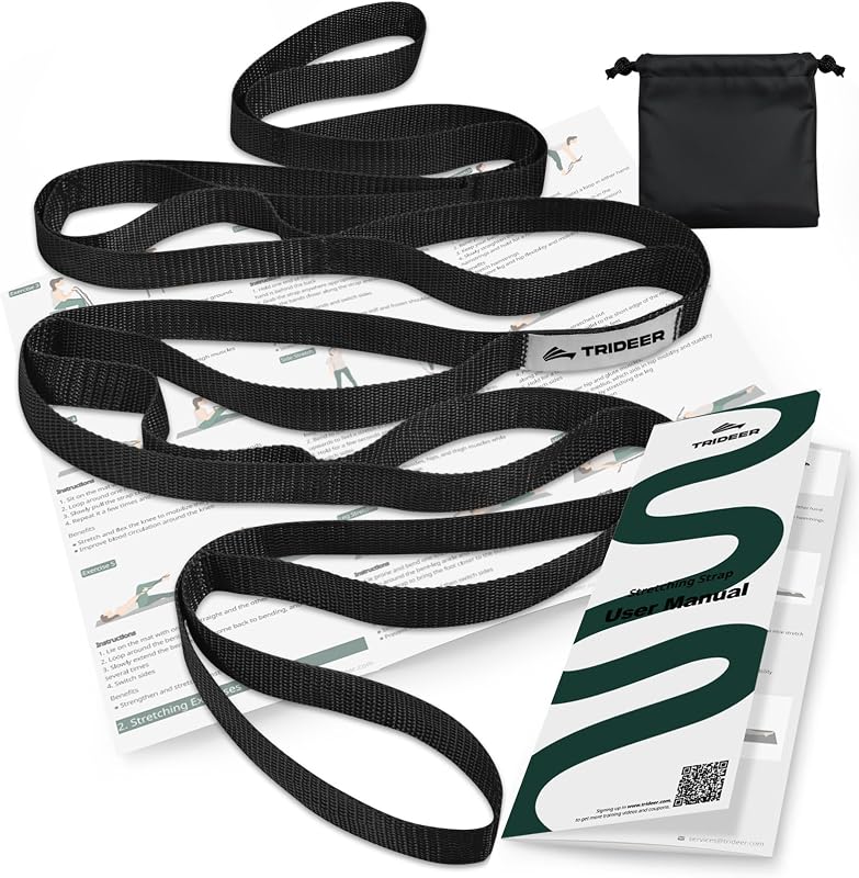 Trideer Stretching Strap with Loops & Leg Lifter, Non-Elastic PT-Style Physical Therapy Strap for Knee Replacement Rehab, Hamstring, Calf & Back Stretcher Mobility, Hip, Shoulder & Yoga