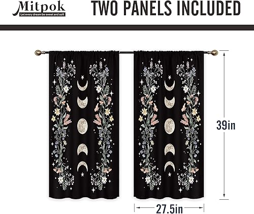 Miniatura 4 de Mitpok Cortinas florales bohemias de fases lunares de 42 pulgadas de ancho x 45 pulgadas de alto, bolsillo para cortinero, flores silvestres