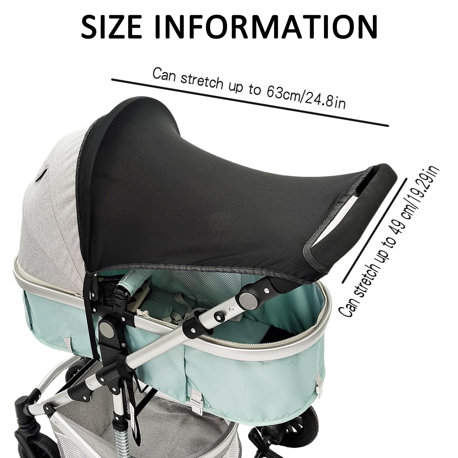 Extra Pram and Stroller Sun Shade Cover Block, Sunshade for Pram Seat Baby Sleep Aid and Breathable Blackout Canopy for Stroller, Pushchair and Buggy (Black) - 3