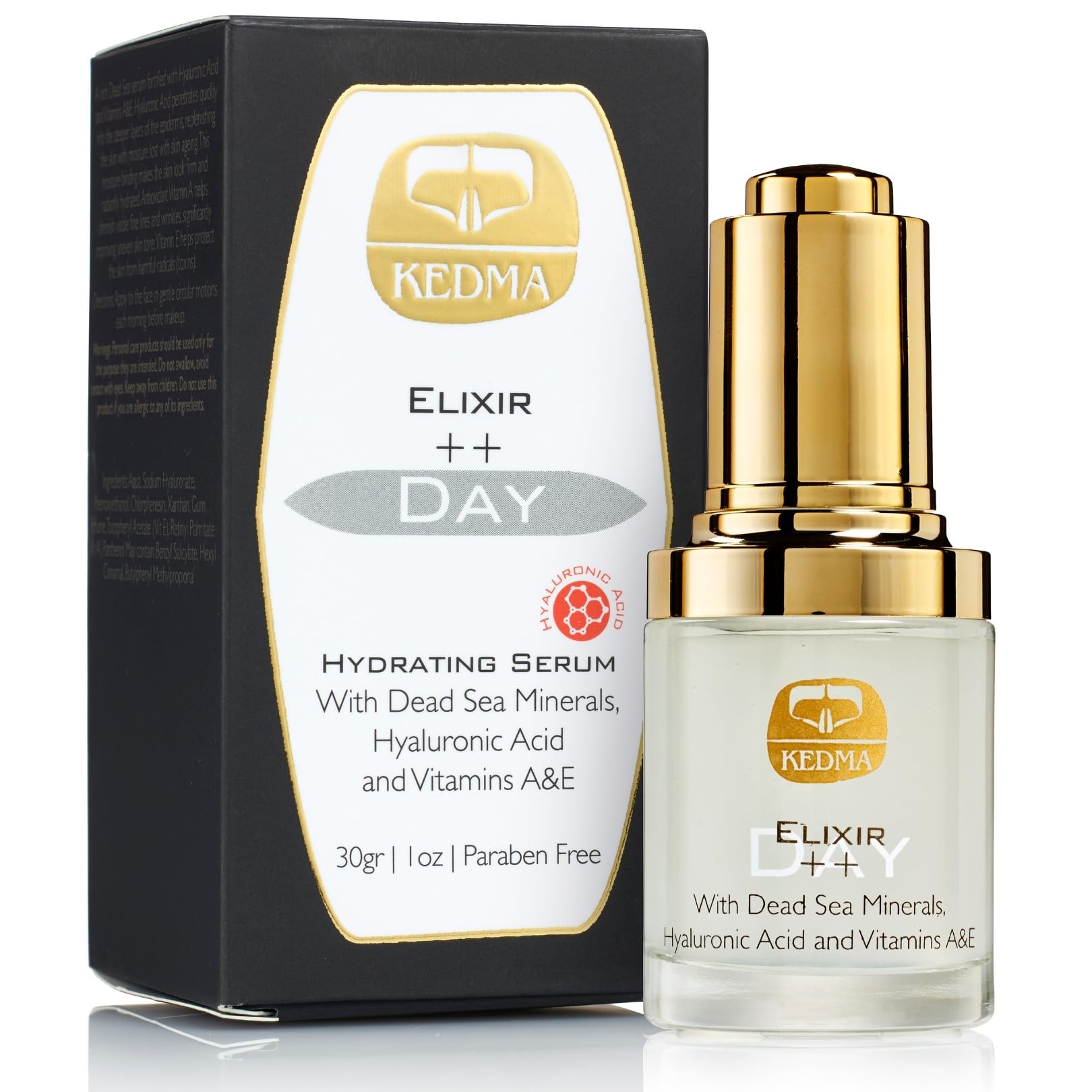 KEDMA - Siero Giorno Elixir con Acido Ialuronico e Vitamine A & E - 30g | Il siero Elixir Giorno con acido ialuronico e vitamine A & E idrata e leviga senza lasciare residui grassi.