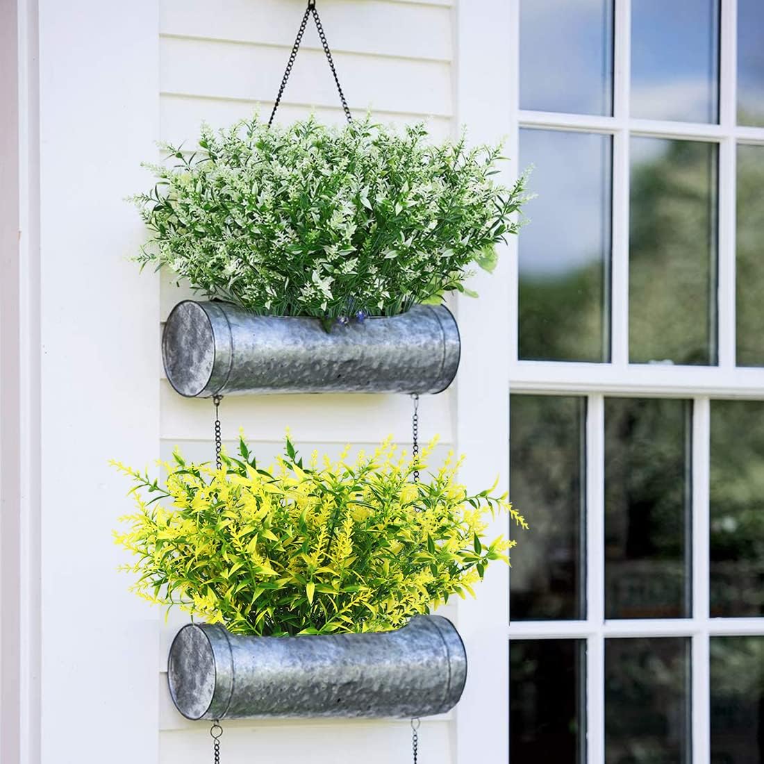 CYANLUX 24 Bundles Artificial Flowers Fake Lavender Plants Outdoor UV Resistant Shrubs Plastic Faux Greenery for Indoor Outdoor Home Garden Porch Wedding Farmhouse Decoration (24, White)