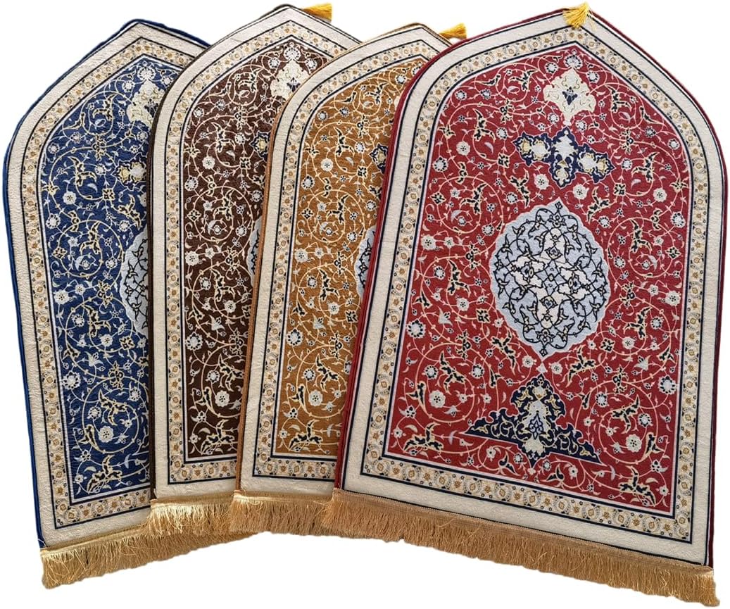 Muslim Pattern Thick Prayer Mat Islamic Irregular-Shape Decorative Prayer Rug with Tassel