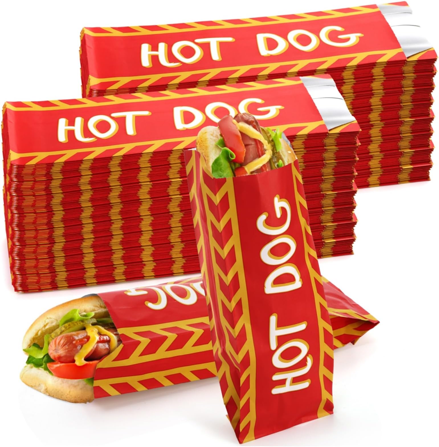 ZEAYEA 200 Pack Hot Dog Wrappers, Foil Lined Hot Dog Sleeves, Grease Resistance Disposable Hot Dog Bags for Party, Snack Bars, Food Truck, Take Out, Concession Stand