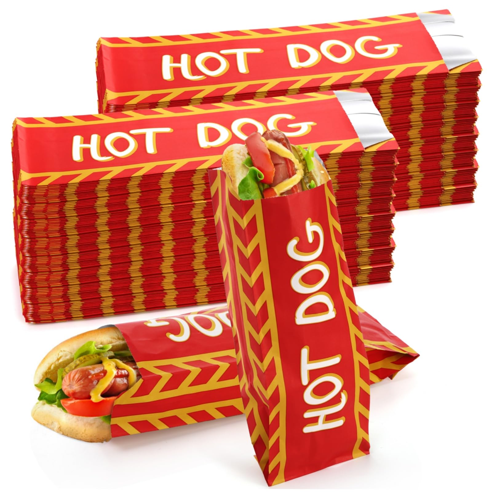 ZEAYEA 200 Pack Hot Dog Wrappers, Foil Lined Hot Dog Sleeves, Grease Resistance Disposable Hot Dog Bags for Party, Snack Bars, Food Truck, Take Out, Concession Stand