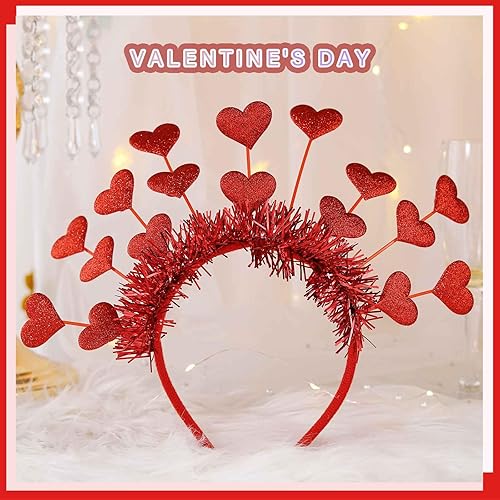 Miniatura 9 de Olbye Diadema para el día de San Valentín, diadema de corazón rojo, aro de amor rosa, lentejuelas con purpurina, corazones, cabeza, bopper,