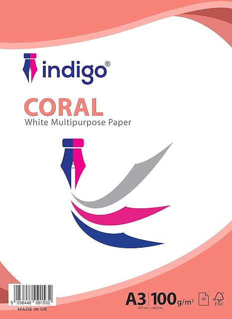Indigo Coral A3 White Premium Multipurpose Copier 100gsm Paper (50 Sheets)