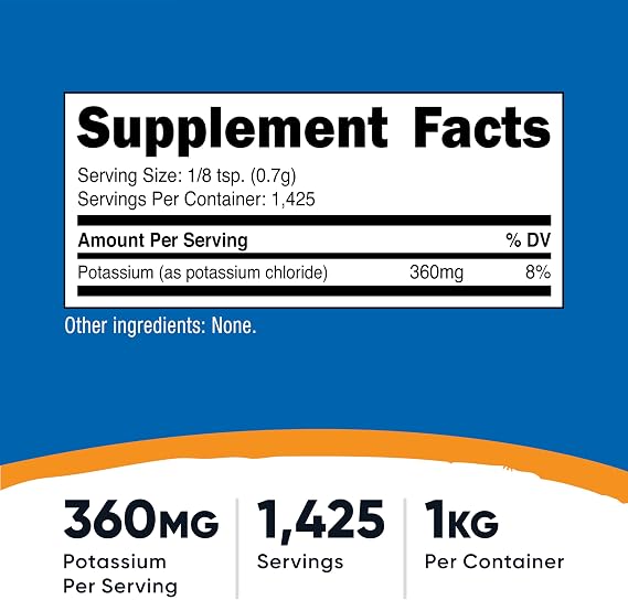 Nutricost Potassium Chloride Powder 1kg - Gluten Free, Non-GMO