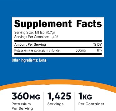 Nutricost Potassium Chloride Powder 1kg - Gluten Free, Non-GMO