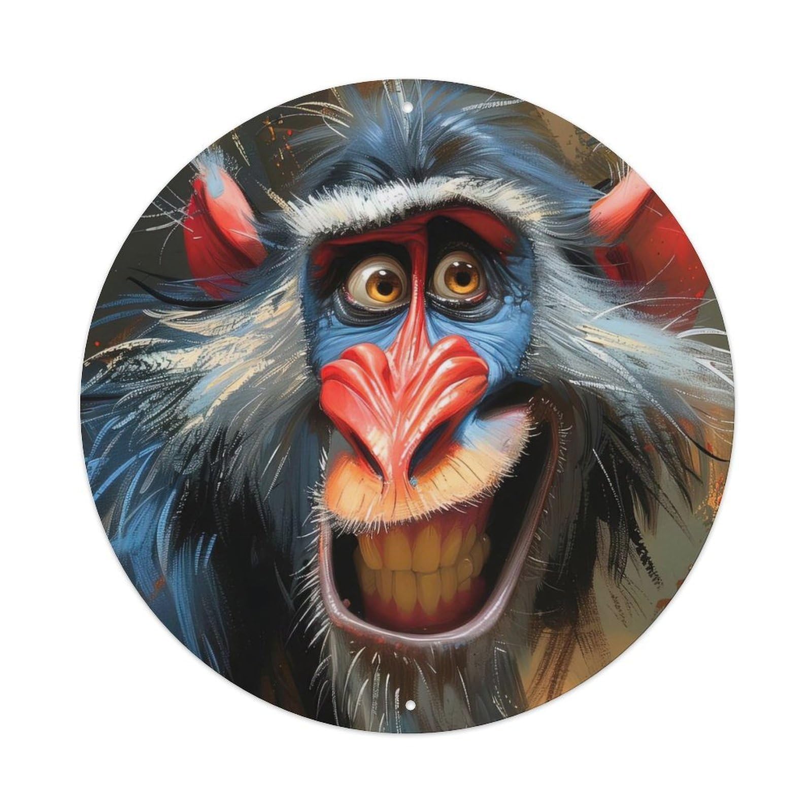 Animal Poster Mischievous Chimpanzee Vintage Metal Tin Sign Plaque Wall Decor for Cafe, Club, Garden Round Metal Poster 8x8Inch