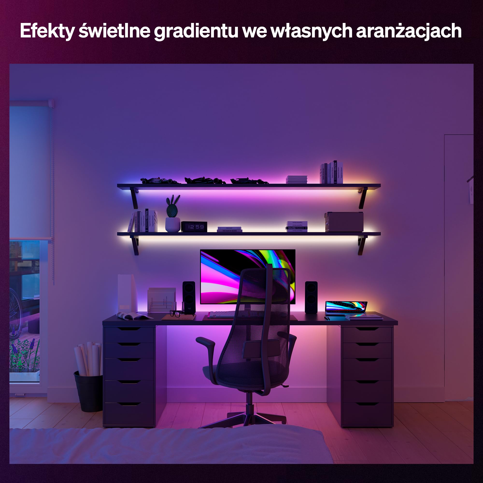 Hue Essential 10-Metrowa LED Taśma LED, RGBIC, Żywe Kolory i Nastrój, Elastyczne Oświetlenie Wewnętrzne, Łatwy Montaż, Aplikacja i Kontrola Głosowa, Alexa, Google Assistant i Apple Home