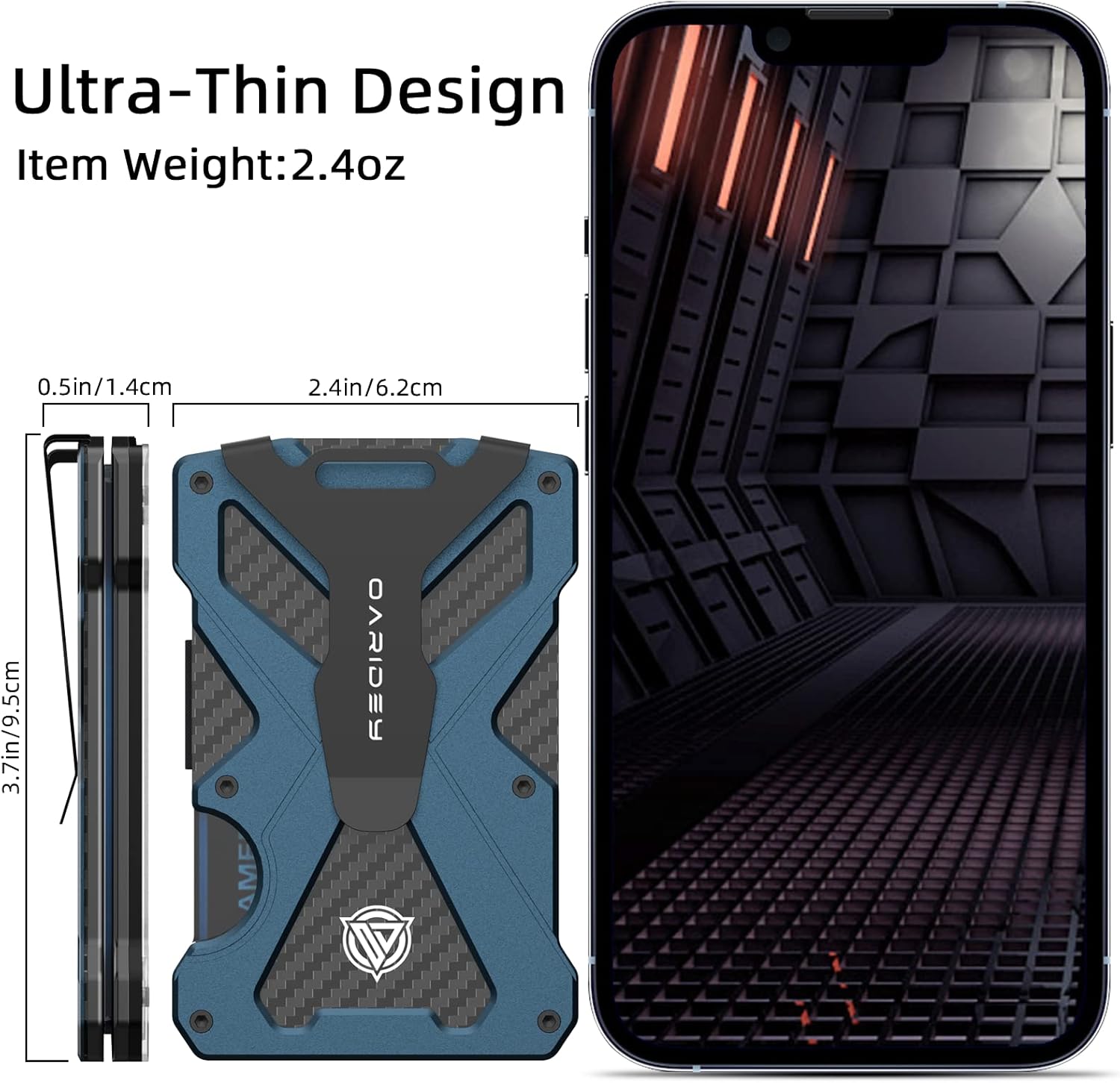 Minimalist Wallet for Men- Slim Aluminum Metal Money Clip Wallet with Clear ID Card Holder, Carbon Fiber Wallet, RFID Blocking, Holds up 15 Cards with Cash Clip, Ultra-Thin Tactical Wallet-Navy Blue - Image 5