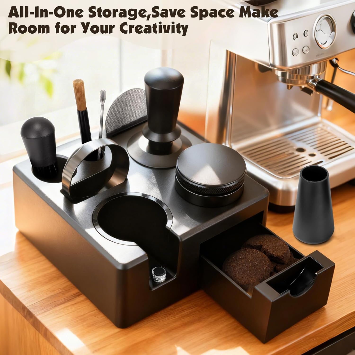 8 PCS Espresso Accessories Kit,51mm Espresso Tamper Tools,WDT Tool Espresso,Espresso Tamping Station, Distributor, Stirrer, Dosing Funnel,Puck Screen, Brush and Latte Art Pen