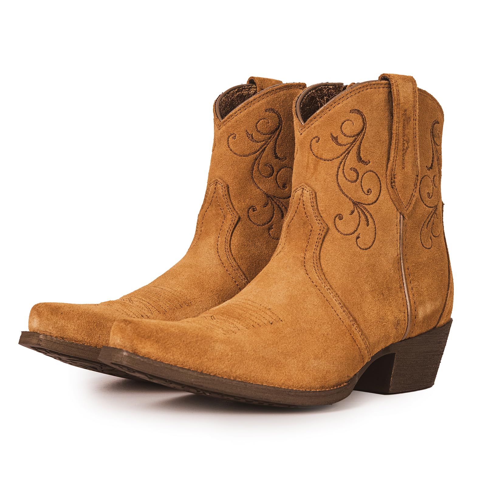 x Montana West Cowboy Boots for Women Ankle Cowgirl Booties Embroidered Wide Mid Calf Pointed Square Toe Western