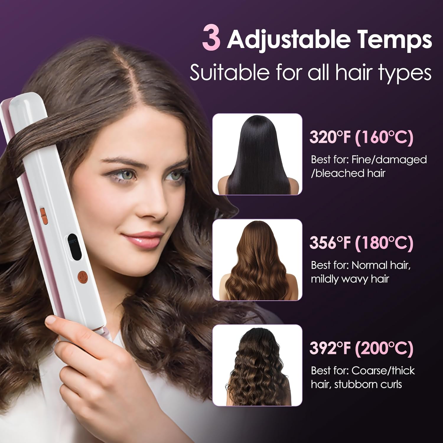 Cordless Hair Straightener Portable Travel Rechargeable Flat Iron, Fast Heating,Adjustable Temperature for Professional Straightening & Curling,Portable and Travel-Friendly (White)