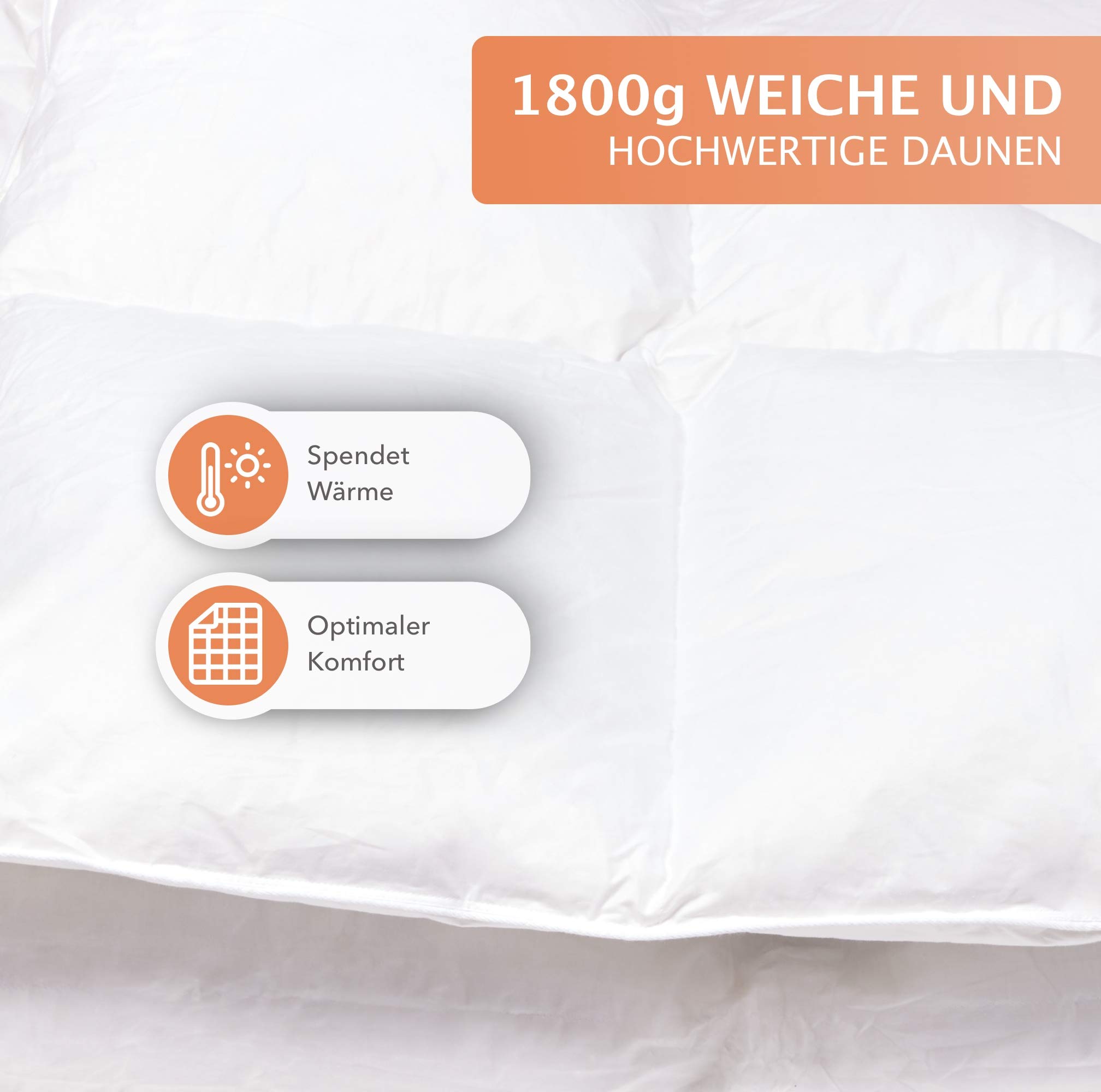 Mayaadi-Home Premium Daunendecke 155x220 cm | 1800g Bettdecke, 70% Gänsedaunen 30% Federn | 100% natürliche Baumwolle | Made in Europe | Steppdecke geeignet für Allergiker | HS40
