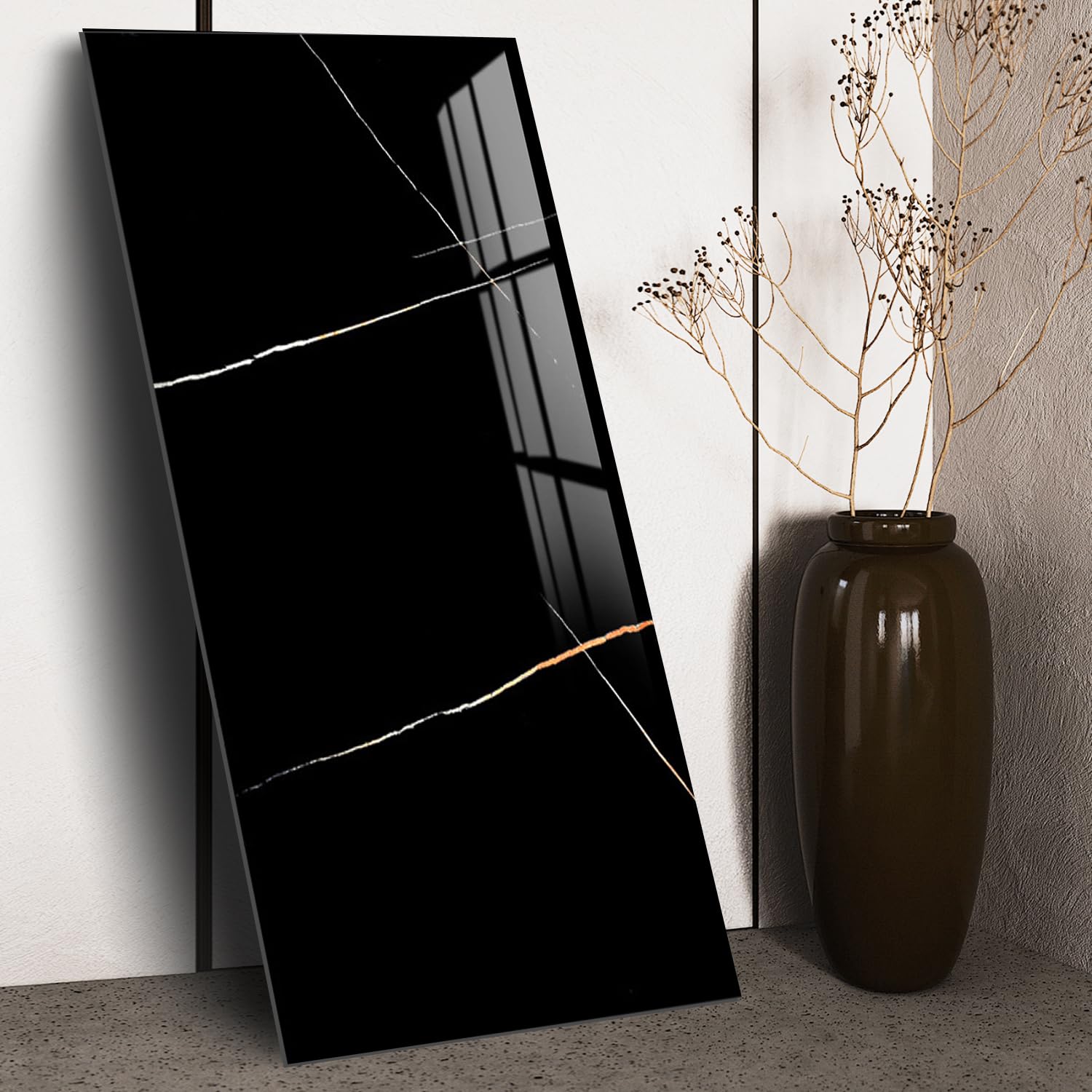 Gilen 10 Pack Large Self Adhesive Wall Tiles, Waterproof Marble Stick On Tiles for Bathroom & Kitchen, Easy Peel & Stick Wall, 60 x 30cm (Lightning Black)