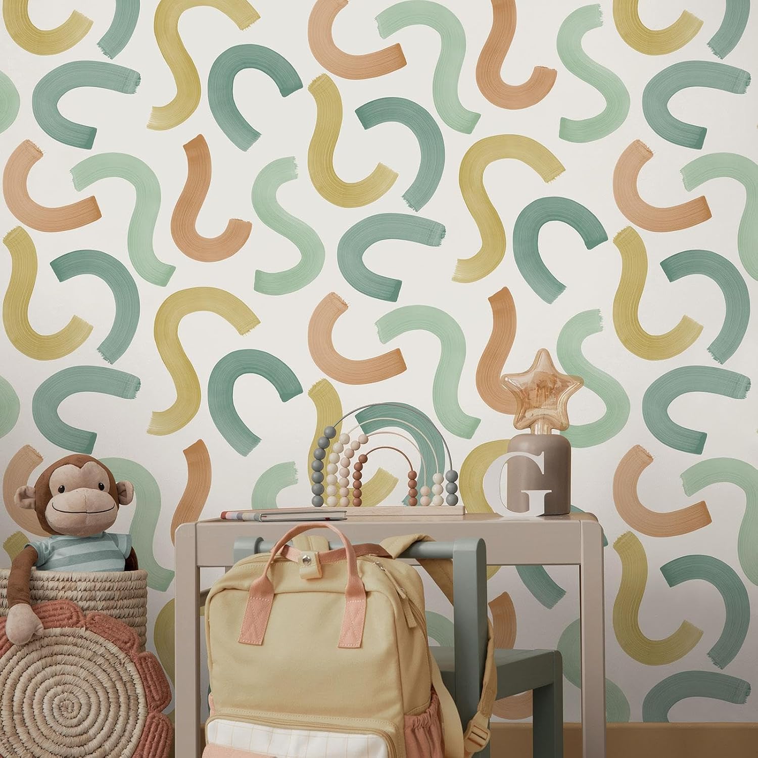 Holden Storybook Curly Confetti Playful Kids Wallpaper for Nurseries, Bedrooms, Playrooms Teal/Ochre/Orange (14111)