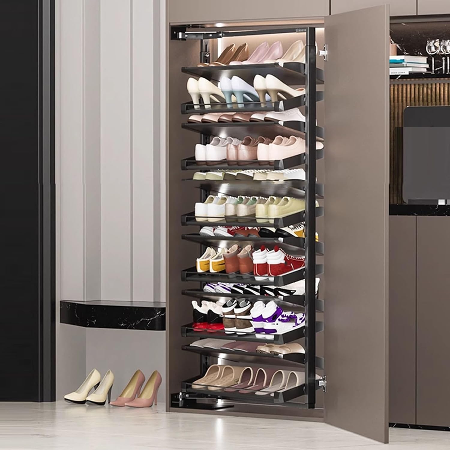 Shoe Storage Cabinet Cabinets Hallway Slim Cupboard Cupboards Hallways Slimline，Rotating Shoe Rack,90° Side-Mounted Large-Capacity Shoe Cabinet,Stackable Storage Shelf,for Cloakroom Bedroom