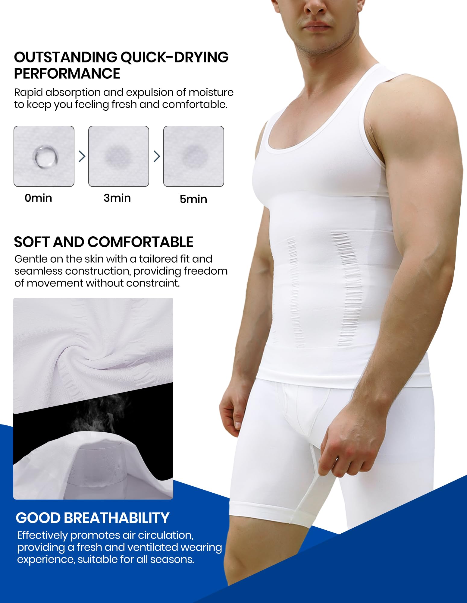 MEETYOO Koszulka kompresyjna męska typu tank top, bielizna modelująca bez rękawów, koszulka na siłownię, sport, podkoszulek dla mężczyzn, bodybuilding, trening, body Shaper, biały, XL