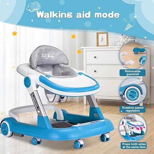 Miniatura 7 de Baby Walker with Wheels 4 in 1 Foldable Activity Center with Mute Wheels Adjustable Heights Anti-Fall Activity Center for Boys Girls Safe Infant