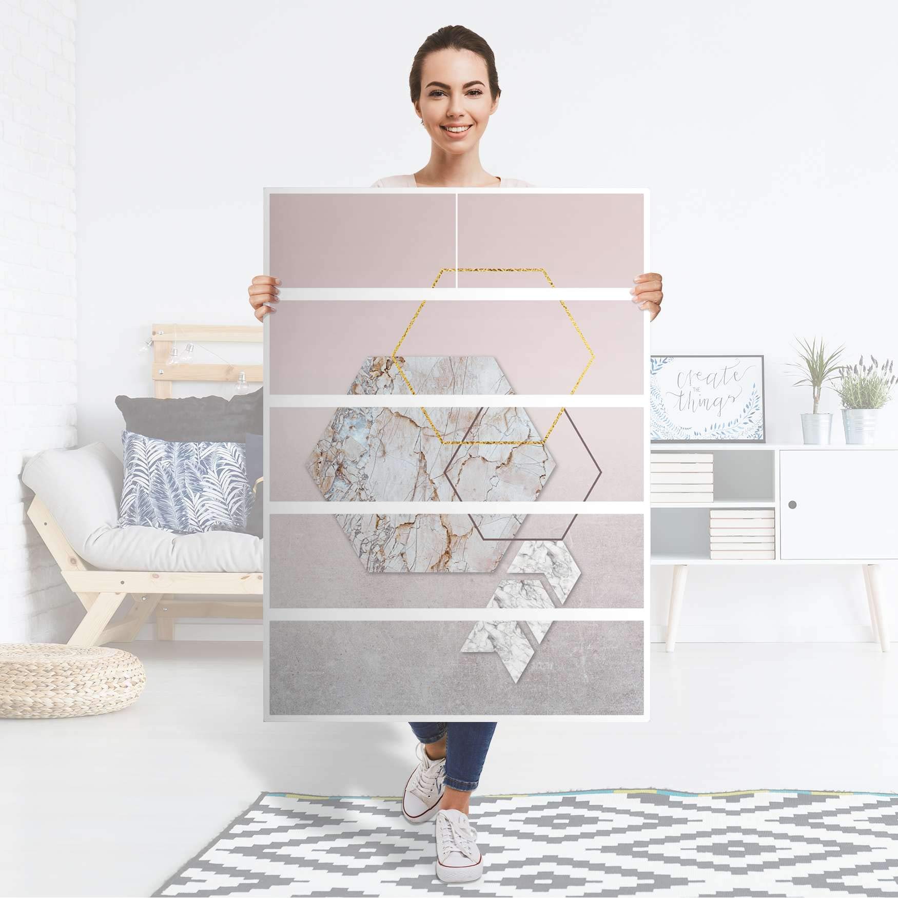 Wandtattoo Möbel passend für IKEA Malm Kommode 6 Schubladen (hoch) I Möbelaufkleber - Möbel-Tattoo Sticker Aufkleber I Wohnen und Dekorieren für Wohnzimmer und Schlafzimmer - Design: Hexagon