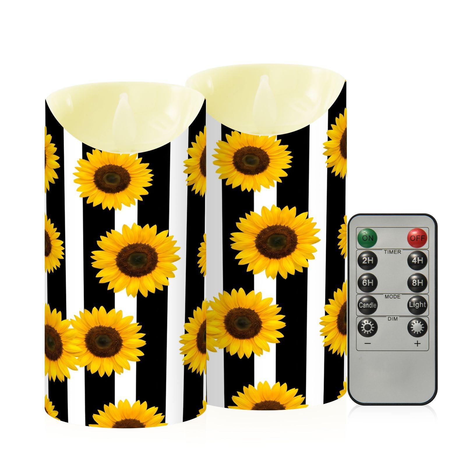 Ewusp Sunflowers Flameless Candles Battery Operated Flickering LED Pillar Candles Set of 2 with Remote Control & Timer, for Home Decor Wedding Holiday Party Centerpieces