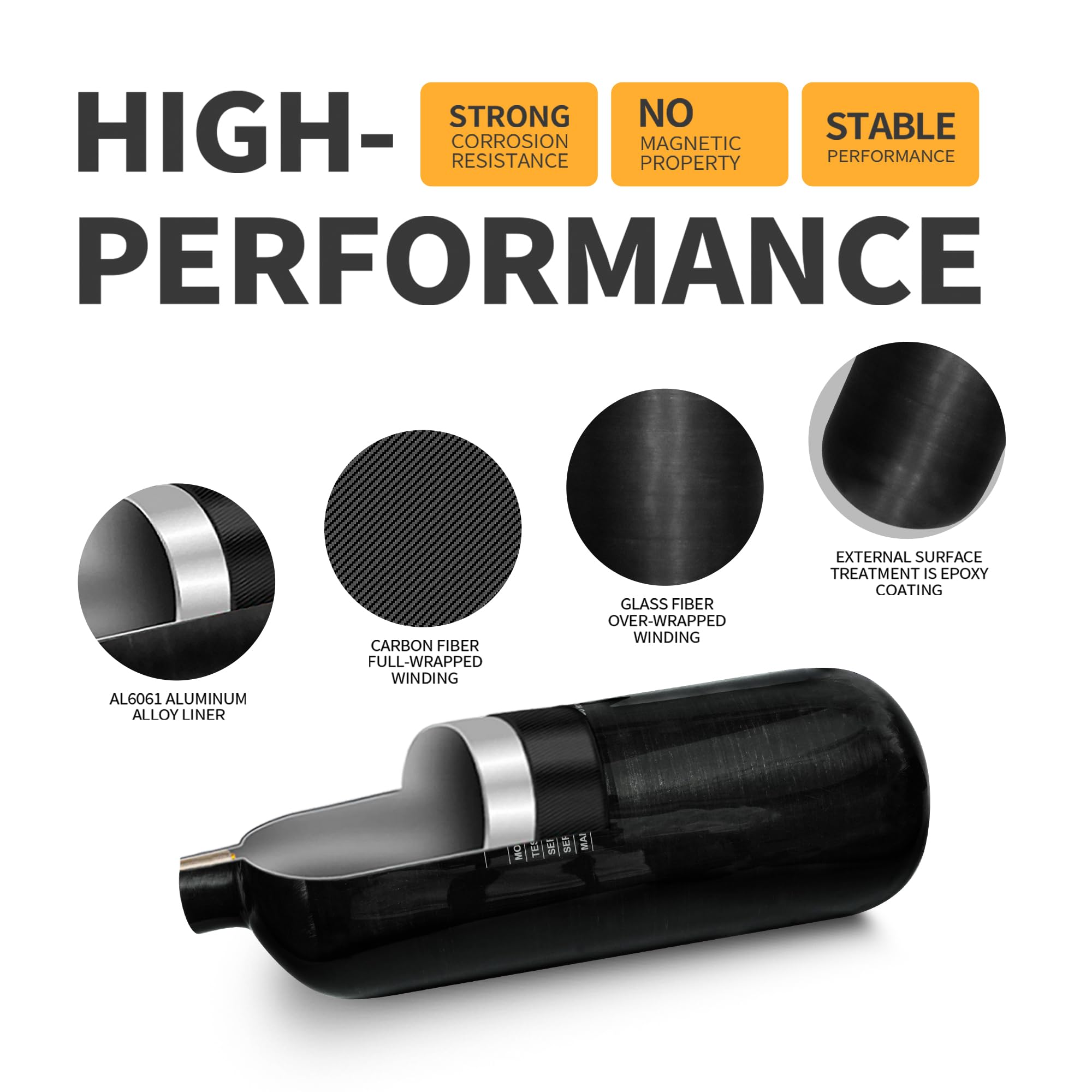 TUXING Depósito de aire HPA de fibra de carbono de 4500 psi, 2 l, 122 Cu con válvula reguladora de relleno PCP, para tanque de buceo Pcp Air Rifle (Empty Bottle), M18 x 1,5