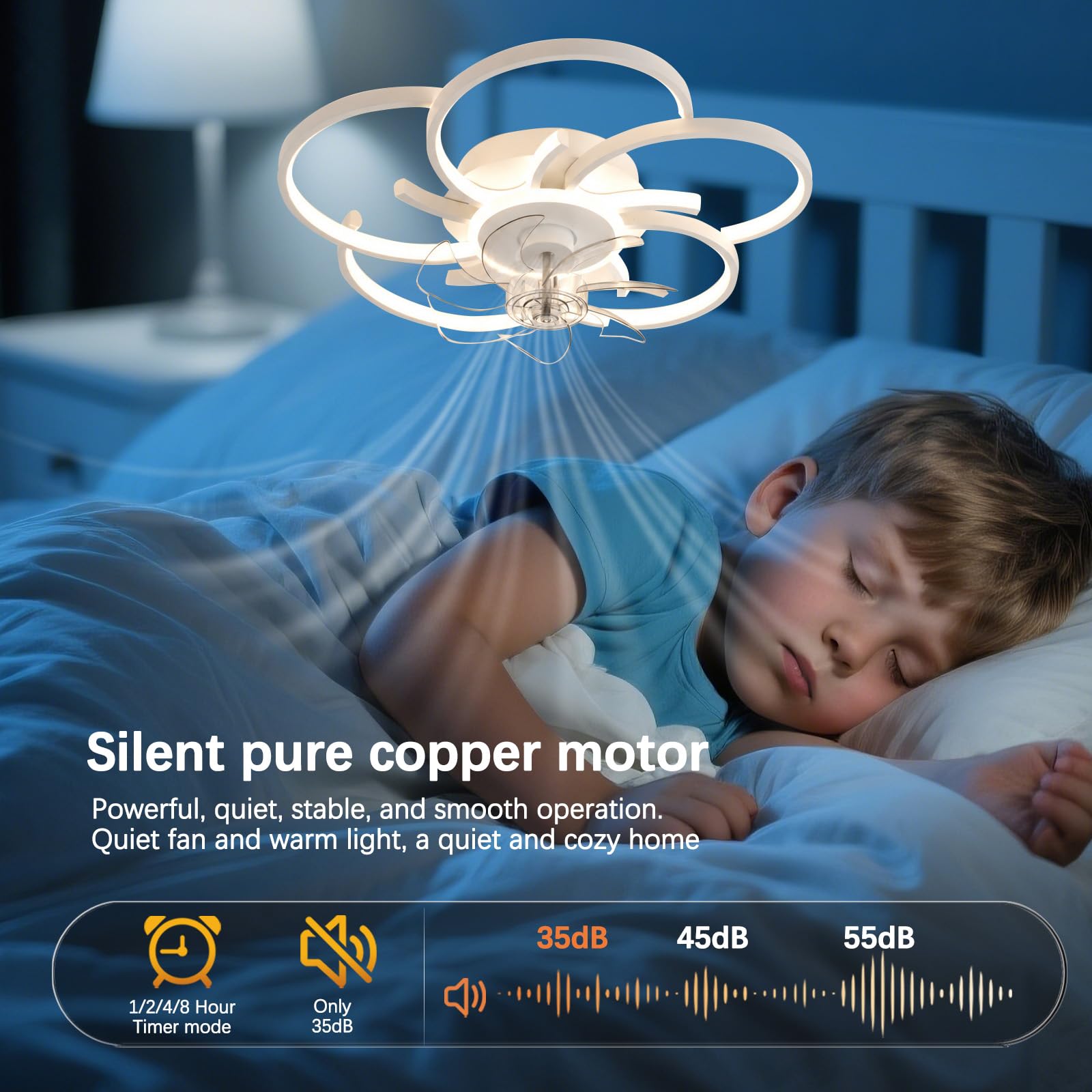 Bianco Lampadario Ventilatore LED Silenzioso Dimmerabile con APP,36W Ventilatore da Soffitto con Luce e Telecomando,6 Velocità,Reversibili,Timer,per Camere da Letto e Soggiorni