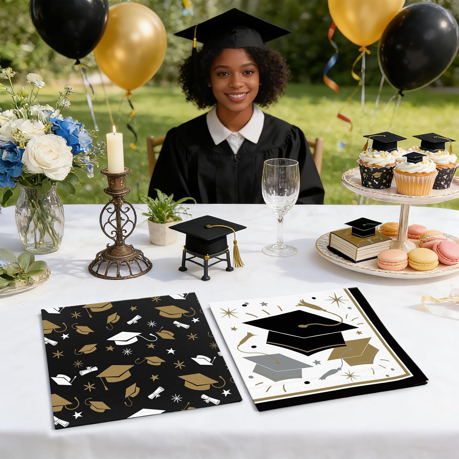 200 Graduation Disposable Napkins Black and Gold Party Paper Napkins Class of 2026 Dinner Napkin Congrats Grad Decorations