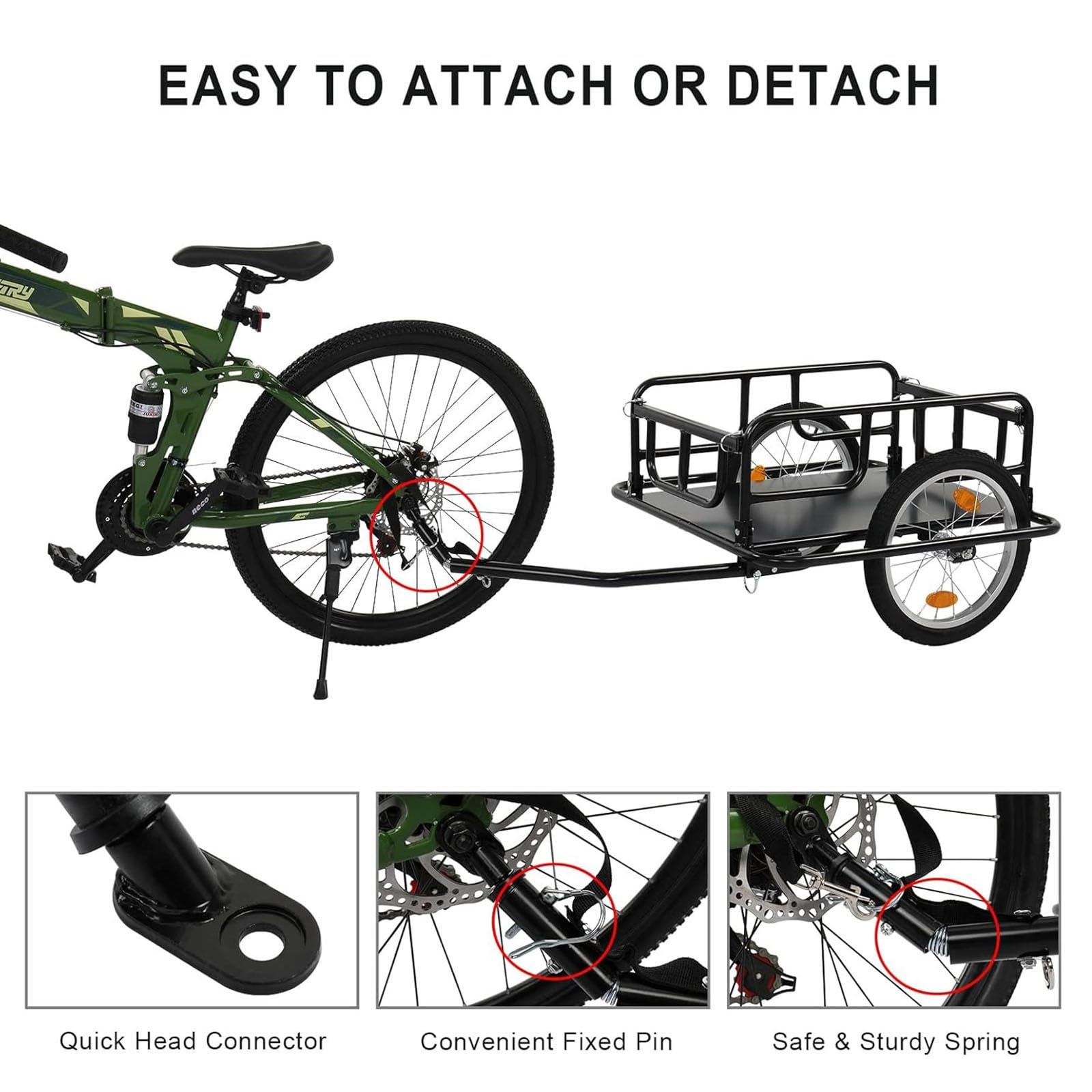 Remolque de carga para bicicleta, carrito de bicicleta plegable con enganche, ruedas de 16 pulgadas, carga máxima de 60 kg para transportar mercancías y comestibles