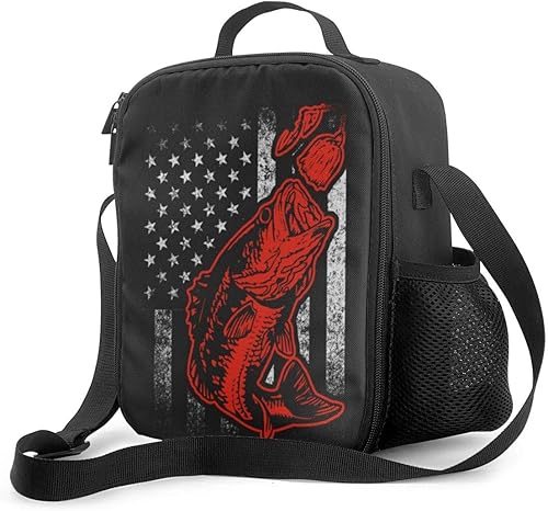 Nerxy Bolsa de almuerzo reutilizable con la bandera de los Estados Unidos de motocross con aislamiento portátil bolsa de picnic bolsa de asas térmica